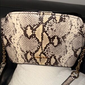Calvin Klein Black and Cream Snake Pattern Crossbody Bag